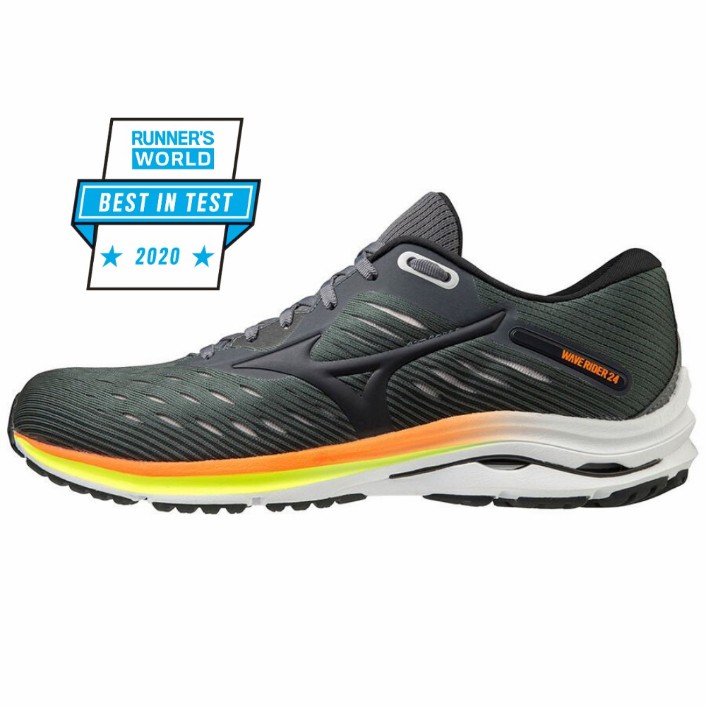 Tenis Para Correr Mizuno Wave Rider 24 Para Hombre Verdes Oscuro/Naranjas 6125794-WN